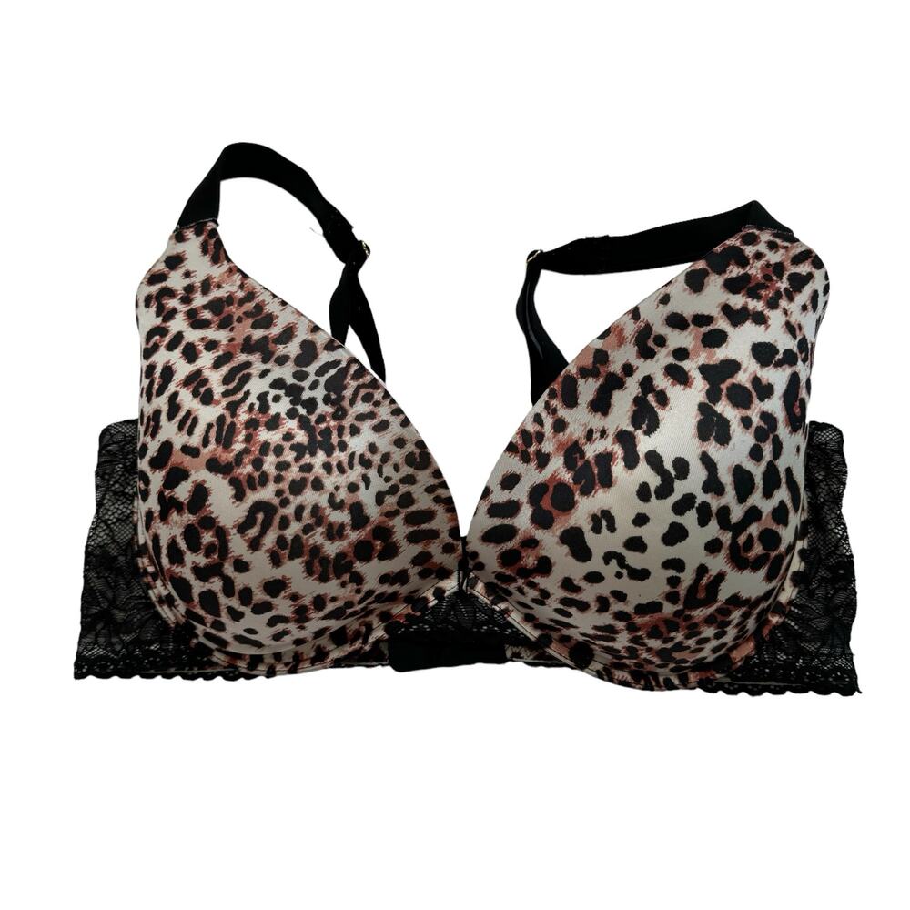 JOYSPUN Leopard Print Underwire Plunge Bra Size 42DDD Lace Lined Adjustable